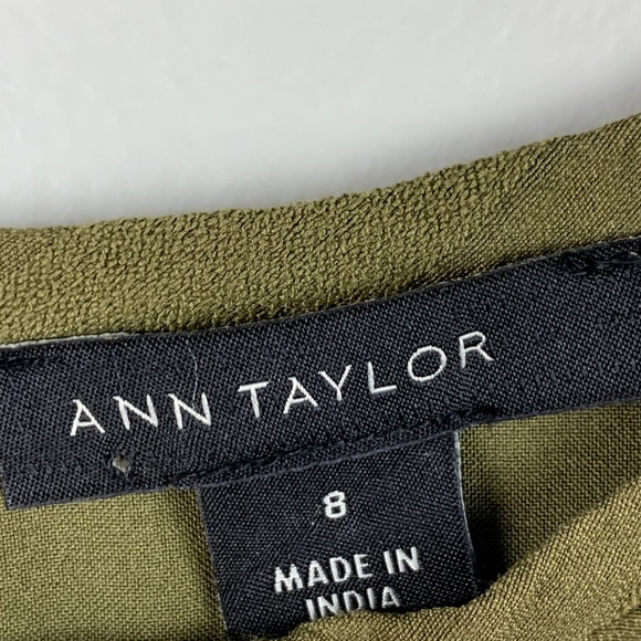Ann Taylor Sleeveless Striped Shift Dress Olive Green Ruffle Shoulder Detail 8 - Picture 3 of 7